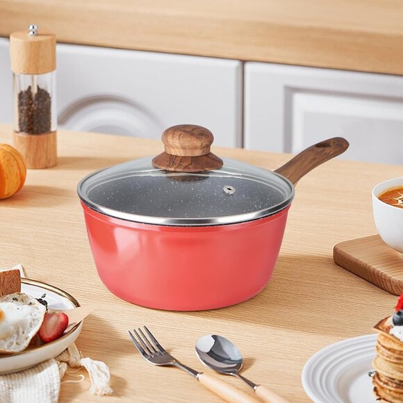 Vermonga Non-Stick Saucepan with Lid, 2QT Small Pot with Granite Coating, Chef's - Picture 2 of 8